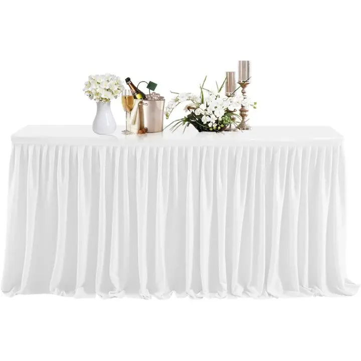 × Falda de mesa, 14 pies, rectangular plisada, poliéster blanco, decoración de mesa, vajilla, fiesta, boda, cumpleaños, baby shower, eventos - 1