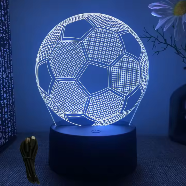 Lámpara De Noche LED 3D De Fútbol Ilusión Infantil Bola De Fútbol Táctil Decoración Para Habitación De Niños Regalo Luz De Mesa - 1