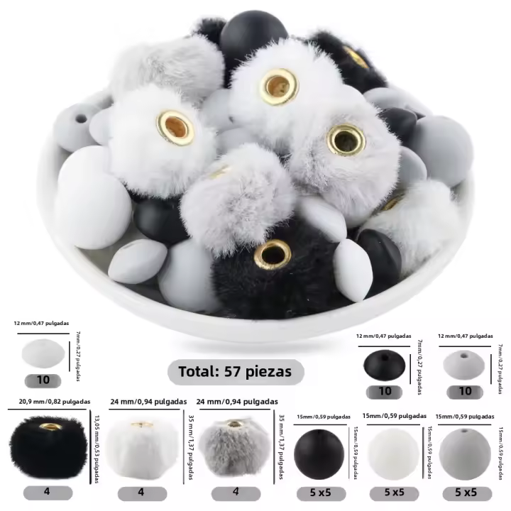 57pcs/Bag Bolas Redondas De Terciopelo Para DIY Hebillas Para Pulseras Collares Y Pendientes Set De Perlas Para Fabricación De Joyas - 1