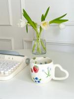 Taza De Café Creativa De Cerámica 350ml Pintura a Mano Con Flores Y Corazones Taza De Té O Leche Irregular Para Desayuno Con Avena - details 5