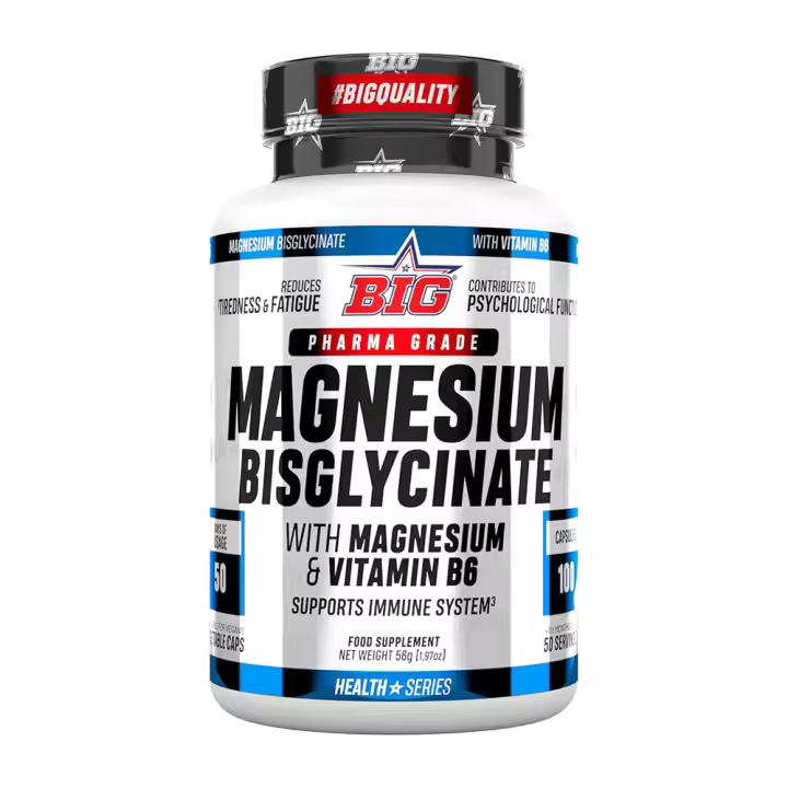 BIG - Magnesio Bisglicinato 100% Quelado - 100 Cápsulas - Bisglicinato de Magnesio con Vitamina B6 - 1