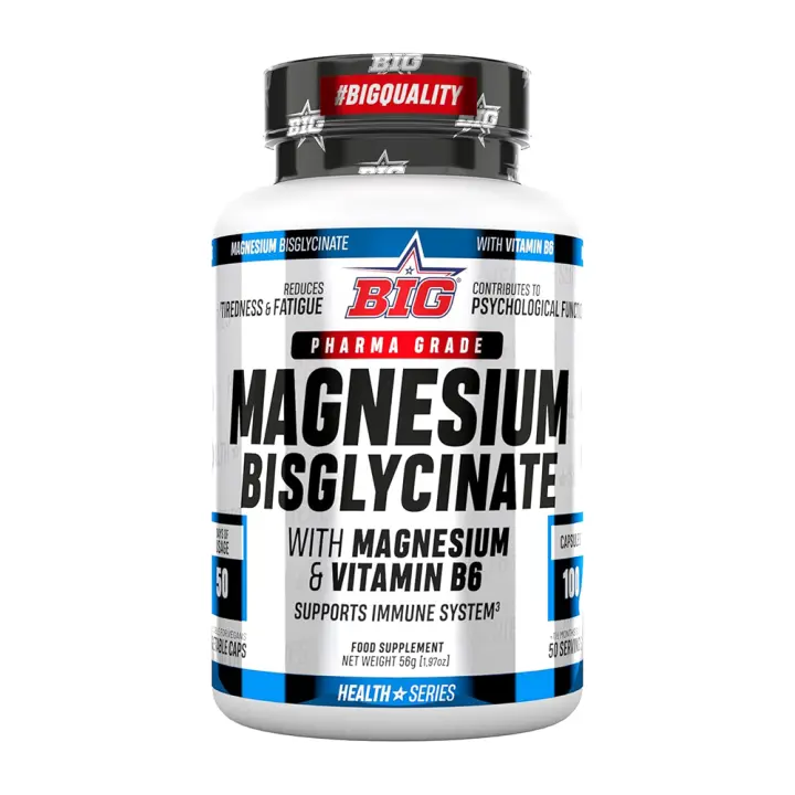 BIG - Magnesio Bisglicinato 100% Quelado - 100 Cápsulas - Bisglicinato de Magnesio con Vitamina B6 - 1