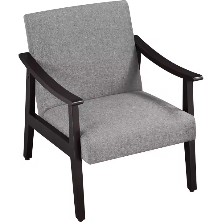 Butaca de Salón Tapizado en Tela Sillón Individual con Respaldo Acolchado y Reposabrazos de Madera Maciza Sofá Individual Ergonómico Soporte 136 kg Gris - 1