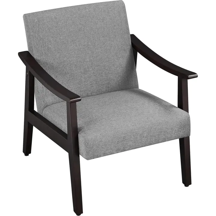 Butaca de Salón Tapizado en Tela Sillón Individual con Respaldo Acolchado y Reposabrazos de Madera Maciza Sofá Individual Ergonómico Soporte 136 kg Gris - 1