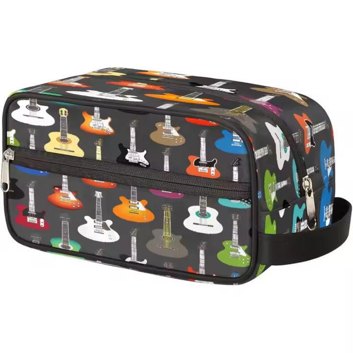 Neceser de viaje para mujer y hombre con diseño de guitarra musical, ligero, organizador de maquillaje y cosméticos, bolsa de afeitar impermeable, kit de aseo con gran capacidad para artículos de tocador y accesorios de afeitado. - 1
