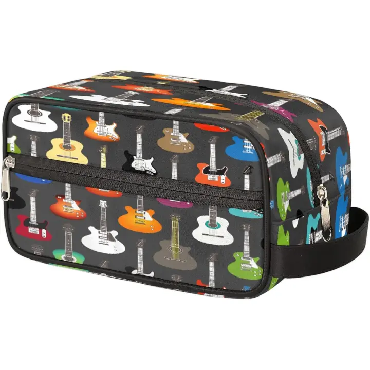 Neceser de viaje para mujer y hombre con diseño de guitarra musical, ligero, organizador de maquillaje y cosméticos, bolsa de afeitar impermeable, kit de aseo con gran capacidad para artículos de tocador y accesorios de afeitado. - 1