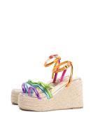 Lyla Wang Sandalias cuñas altas de esparto multicolor para mujer con pulsera - details 0