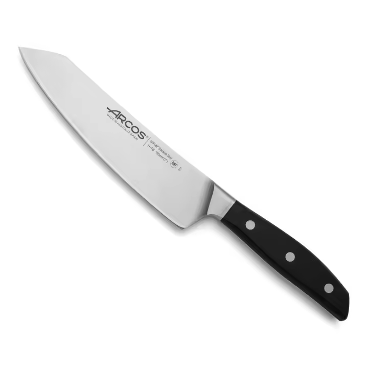 Arcos Cuchillo Santoku balanceo forjado Acero Inoxidable. Cuchillo cocina afilado japonés pescado, carne y verduras. Mango ergonómico polioximetileno y Hoja 190 mm. Serie Manhattan. Color negro. - 1
