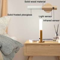 Lámpara de pared LED de madera, lámpara de pared vintage con batería, sensor de movimiento, recargable por USB, luz nocturna apilable, lámpara de noche para niños, blanco cálido - details 2