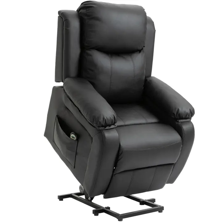 HOMCOM Sillón Relax Levanta Personas Auto-Ayuda con Control Remoto Reclinación Eléctrica 160° Reposapiés Respaldo Tapizado en PU y Bolsillos Laterales 76x90x105 cm - 1