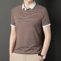 Camisa Polo De Punto Para Hombre 2024 Con Estampado De Rayas Algodón Transpirable Y Cómoda Para Negocios Casual Estilo Moderno - details 15