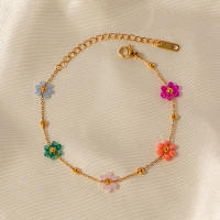 Pulsera De Cadena De Metal Con Pequeñas Flores De 5 Colores Uworld Para Mujer Resistente Al Agua Joyería Brillante Y Elegante - details 3