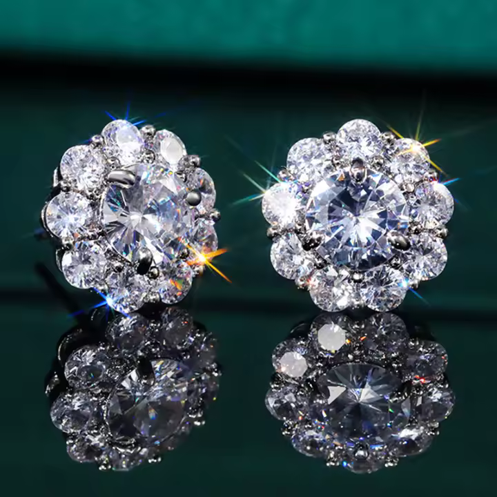 Pendientes De Estilo Romántico En Forma De Flor Para Mujer Con Zirconia Cristal Redondo Brillante Accesorios Versátiles Joyería De Declaración - 1