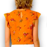 Top Tiffosi Jasmine Mujer | Mostaza Estampado Floral Volantes Bajo Mangas | Poliéster Fluido - details 4