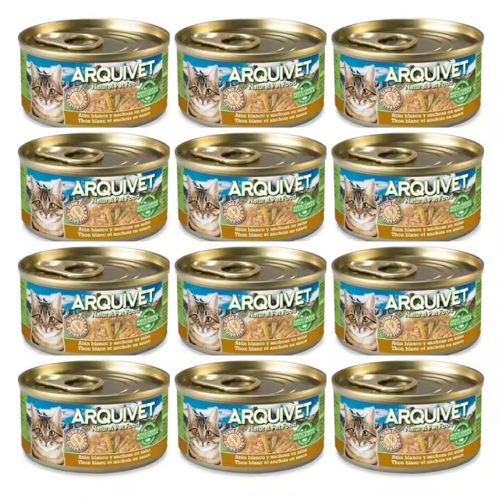 Atún Blanco y anchoas en salsa - 80 g [Bliste de 12 unidades) Arquivet Comida húmeda para gatos - 1