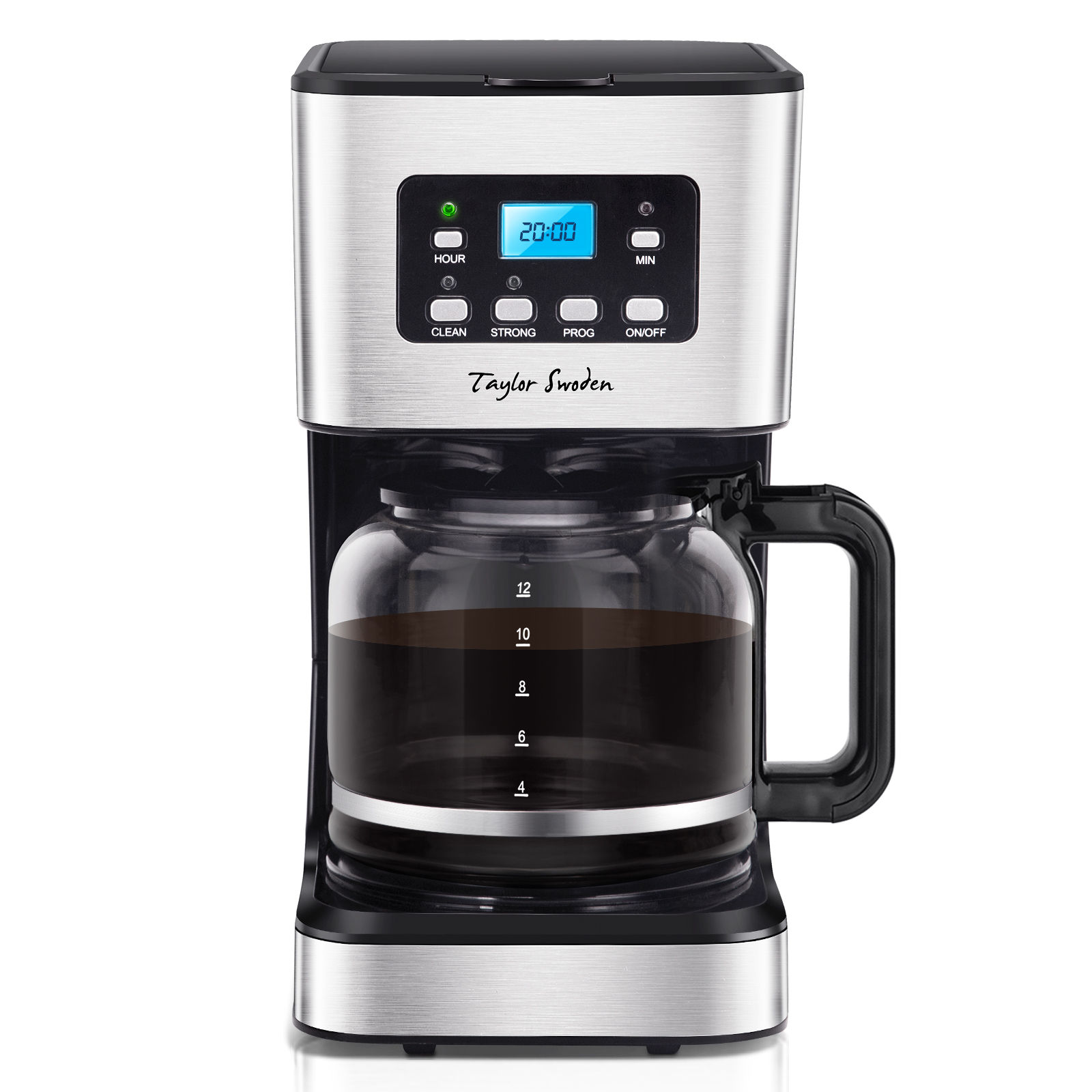 Taylor Swoden Cafetera de Goteo con Temporizador Programable, 950W,1.5L(12 Tazas),Pantalla LCD, Filtro Reutilizable, Auto Apagado, Función Mantener Caliente. Función Auto Limpieza (Descalcificación)