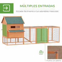 PawHut Gallinero de Exterior Madera Jaula Grande para 8-10 Gallinas Pollos con Recinto Corredor 2 Nidos Techo Asfáltico Bandeja Extraíble y Rampa 347x160x150 cm - details 3