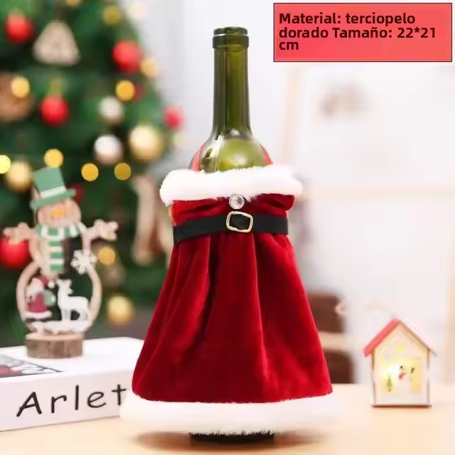 Juego De Vestido De Vino Creativo Con Funda Para Botella De Vino Tinto En Velours Dorado Decoración De Mesa Para Navidad - 1