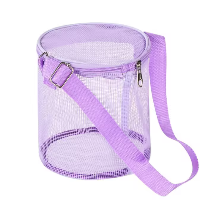 Bolsa De Playa Malla Para Niños Organizador De Juguetes Con Cremallera Y Correa Ajustable Bolsa De Almacenamiento Redonda Para Niños Recolección De Conchas - 1