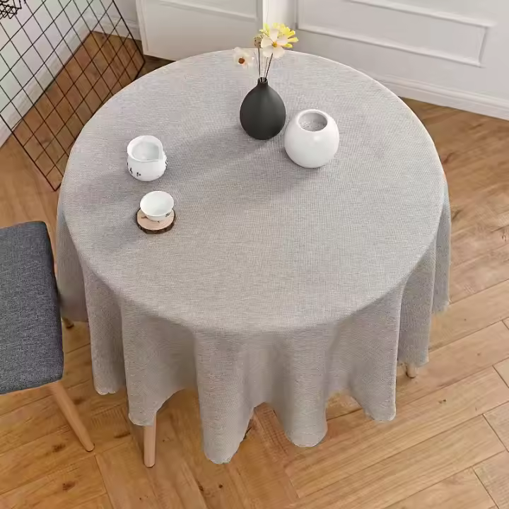 Mantel Redondo De Algodón Y Lino Sencillo Para Hogar Comedor Té Cubierta De Diámetro 90-180 Cm Estilo TWILL Multitarea - 1