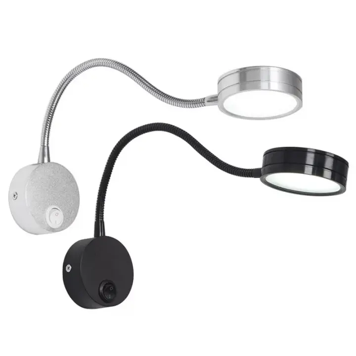Lámpara De Pared LED Moderna Con Interruptor De Girar Para Lectura En La Habitación Luz Ajustable Soporte De Ventana Decoración De Hogar En Aluminio Negro Y Plateado - 1