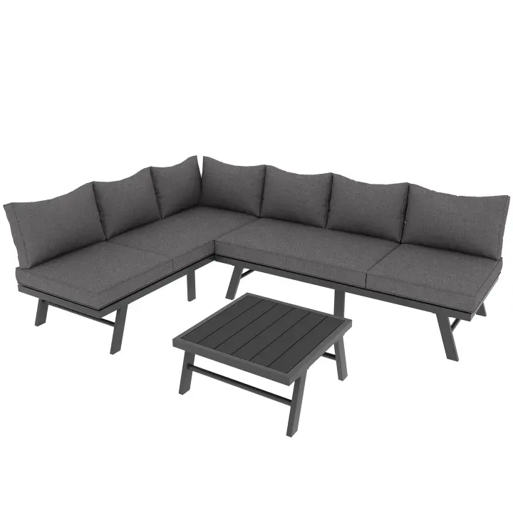 Conjunto de muebles de Jardín, juego de 5-6 tumbonas, 2 sofás de 3 plazas, 1 mesa con 7 pañales grises, Estructura de Hierro galvanizado gris oscuro con pies de Protección - 1