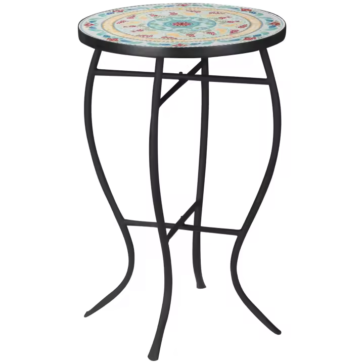 Outsunny Mesa de Jardín Redonda Mesa Auxiliar de Mosaico con Patas de Metal para Patio Terraza Exterior Balcón 35,5x35,5x53,5 cm Turquesa - 1