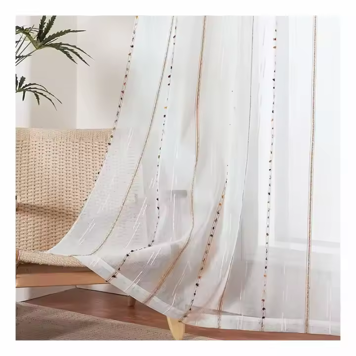 Banda Cortina Vertical Estripada Colorida Tela Voile Sencilla Para Dormitorio Oficina Cocina Café Estudio Decoración Del Hogar - 1