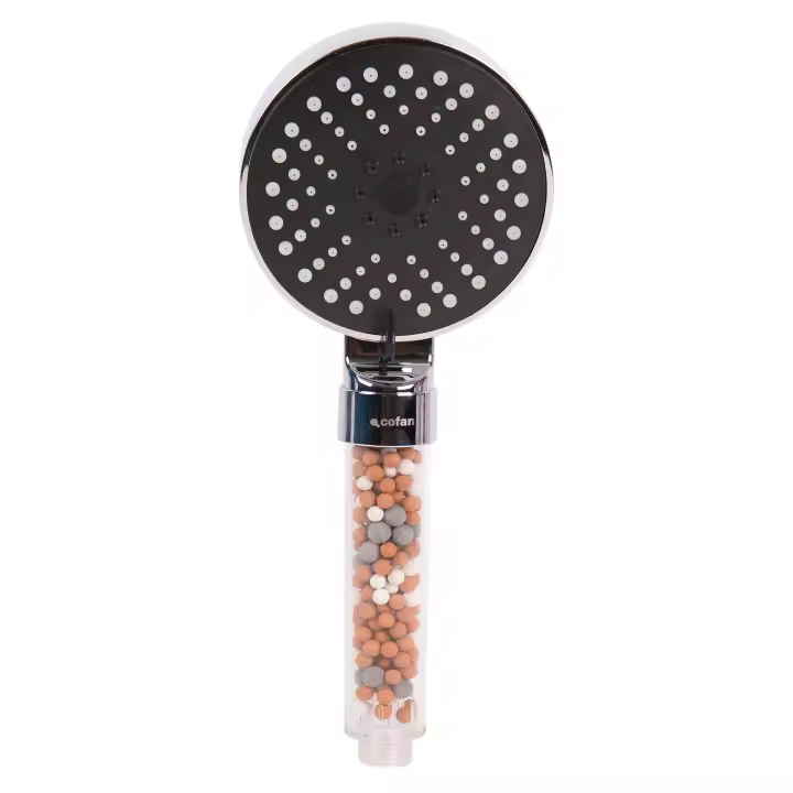 Mango de ducha cromado con filtro de iones y bolas minerales | 5 funciones de pulverización | Alta presión | Ahorro de agua de 9 l/min | Materiales: ABS + PC - 1