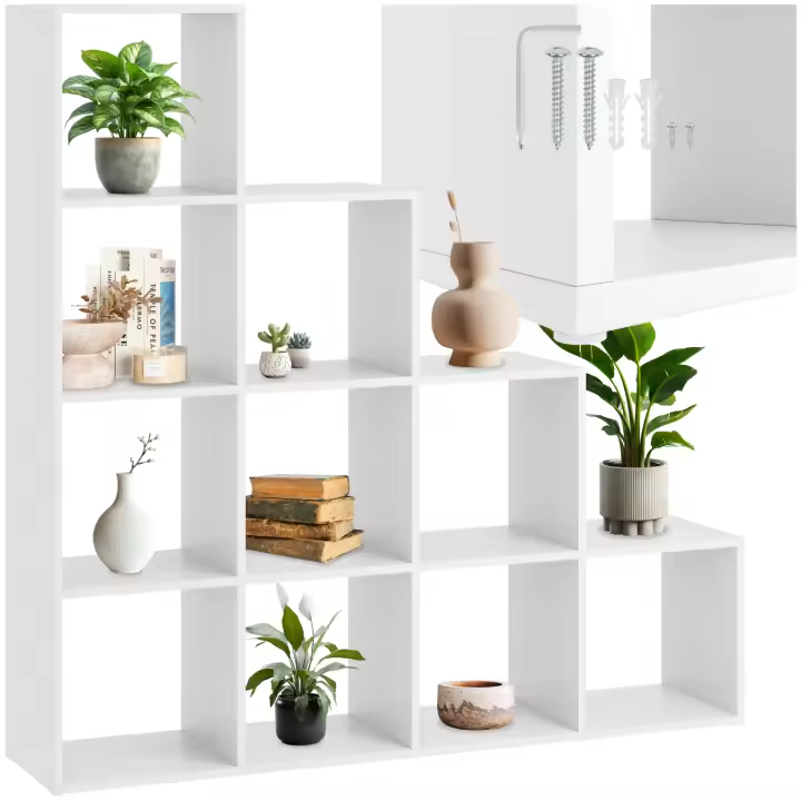 Tectake - Estantería Talisa con 10 compartimentos abiertos en diseño de cubo  Moderna estantería para libros con 10 compartimentos abiertos, en forma de escalera y diseño de cubo  Óptima protección contra vuelcos gracias a las sólidas conexiones angular - 1