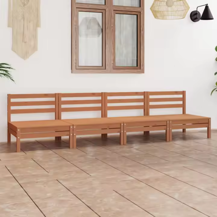 vidaXL Juego de muebles de jardín 4 pzs madera maciza pino en color Marrón miel/Marrón/Blanco y más | almacenamiento funcional diseño moderno para baño dormitorio sala - 1