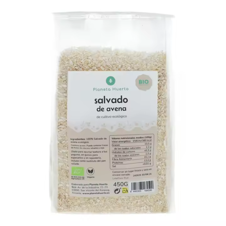 PLANETA HUERTO | Salvado de Avena Ecológico 450 g | Fuente de Fibra Natural y Sabor Saludable para tus Recetas | - 1