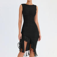 Vestido De Mujer De Moda Europea Y Americana Invierno 2024 Malla Irregular De Espalda Nuda Con Vuelta De Codo Estilo Alto Calle - details 2