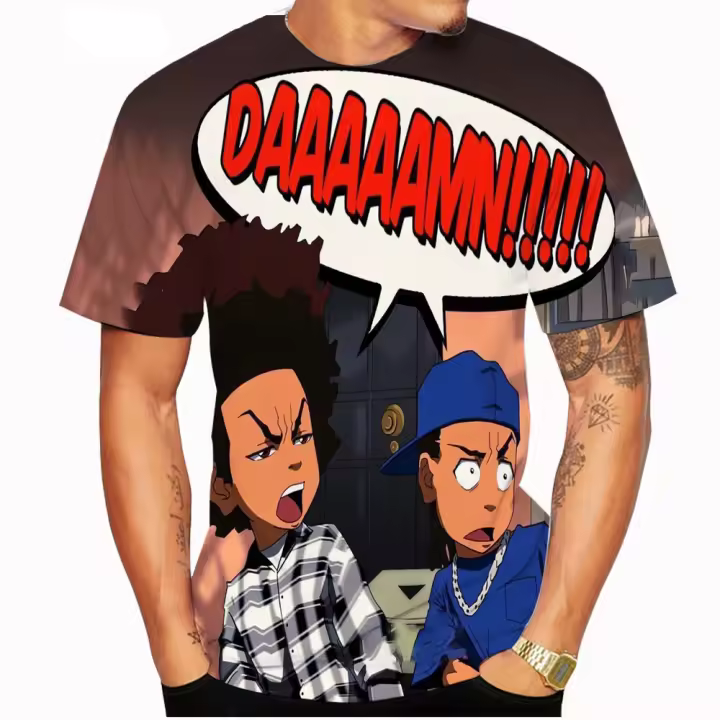 Camiseta De Verano Unisex Moda Manga Corta Craig Smokey X Boondocks Huey Riley Impresa 3D Casual Para Niños Tops 100-6XL - 1