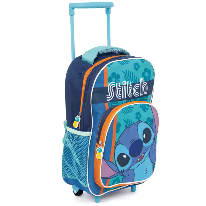 Stitch Mochila con Ruedas Stitch Disney, Guardería, Pre Escolar Trolley Infantil Pequeño de 24cm x 36cm x 12cm, Material para Niños y Niñas de 3 a 5 años con 1 Compartimiento y Bolsillo Frontal, Bolsillo Lateral, Color Azul - 1
