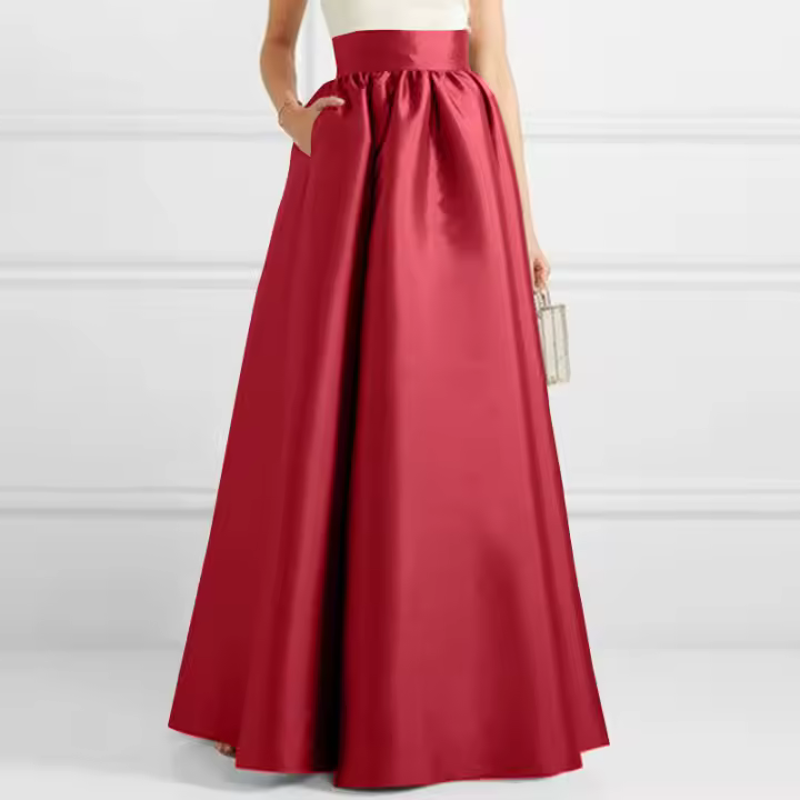 ZANZEA Falda Larga De Seda A-Line Elegante De Verano Para Mujer Cintura Alta Sólida Casual Fiesta OL Trabajo Sin Estirar Polyester - 1
