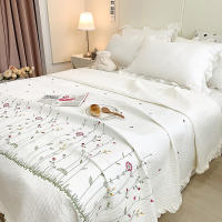 Cubierta De Edredón De Verano Con Bordado De Flores Y Volantes Estilo Princesa Coreana 1/3Pc Fundas Para Edredón Microfibra Seda 400TC Sin Alérgenos Para Adultos - details 3