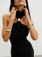 Vestido Maxi Sin Mangas De Haltera Sisterlinda Para Mujer Elegante Y Clásica De Cuello Erguido Ajustado Hasta La Rodilla Vestido Largo De Noche De Moda De Verano - details 3