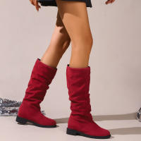 Botas De Media Caña Cómodas Para Mujer Con Punta Redonda, Slip-on, Tacón Medio, Plataforma, Upper De Tela, Suela De TPR, Diseño Clásico. - details 22