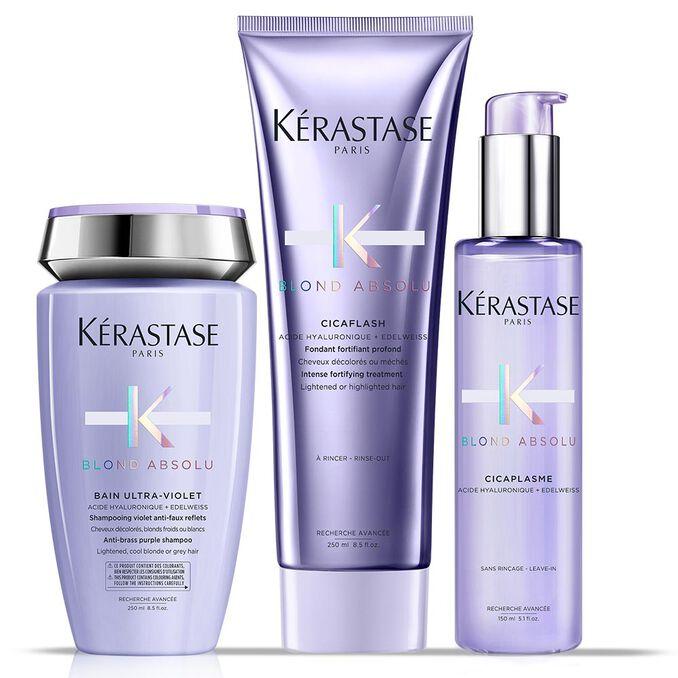 Pack Kérastase Blond Absolu – Bain Lumière 250ml + Cicaflash 250ml + Cicaplasme 150ml – Cuidado e Hidratación para Cabello Rubio o Decolorado