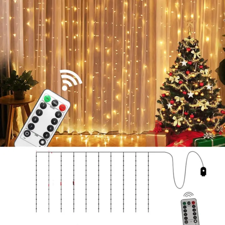 Guirnalda De Luces LED Para Ventanas 6x3M/3x3m Con Control Remoto Y Alimentación USB Decoración Navideña Para Hogar Y Jardín - 1