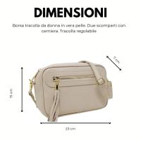 Bolso de HOMBRO mujer de cuero Genuino, bandoleras Mujer pequeñas, ajustable Y 2 bolsos con Cremallera, Italian artesania JOY (Marfil) - details 1