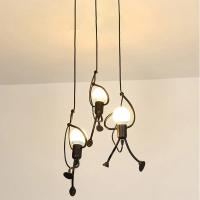 Lámpara Colgante De Hierro Vintage Con Diseño De Hombre Pequeño Arte Moderno LED Para Decoración De Sala De Estar Y Dormitorio Infantil E27 Pendente Negro - details 1