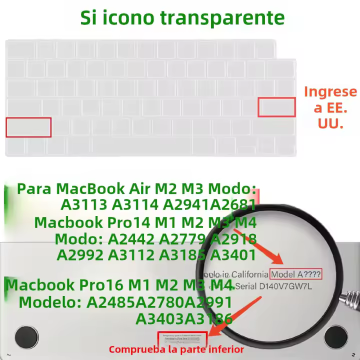 Funda Para Teclado Para MacBook Air 13.6" 15.2" A3113 A3114 A2941 A3401 A3186 A3185 A3403 Compatible Con M4 M3/M2/M1Chip pro 14.2/16 Silicona Impermeable Y Antipolvo - 1