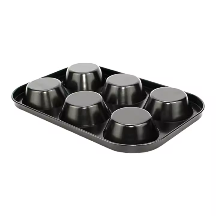 Molde de Horno para Magdalenas, muffins y Cupcakes Bandeja antiadherente de 6 Cavidades Acero al Carbono - 1