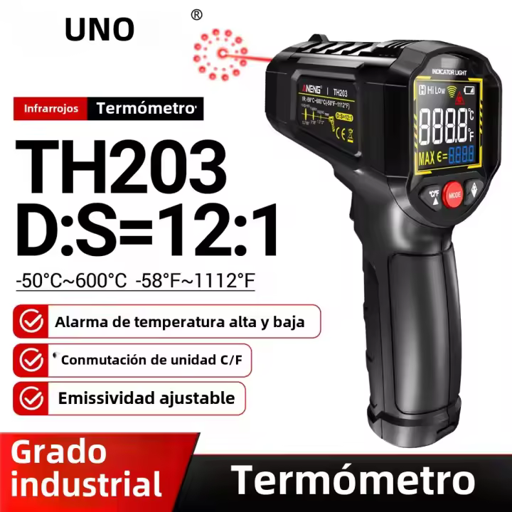 ANENG TH203 Termómetro Infrarrojo Inteligente Industrial -50~600℃ Pantalla VA Color Inverso Medidor De Temperatura Herramienta Pyrometer - 1