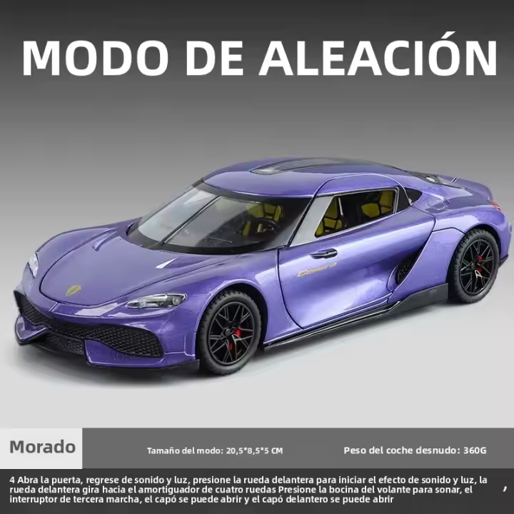 Modelo De Coche Supercarro Gemini GT De Aleación 1/24 Con Sonido Y Luz Vehículo De Simulación Juguete Coleccionable Para Niños - 1