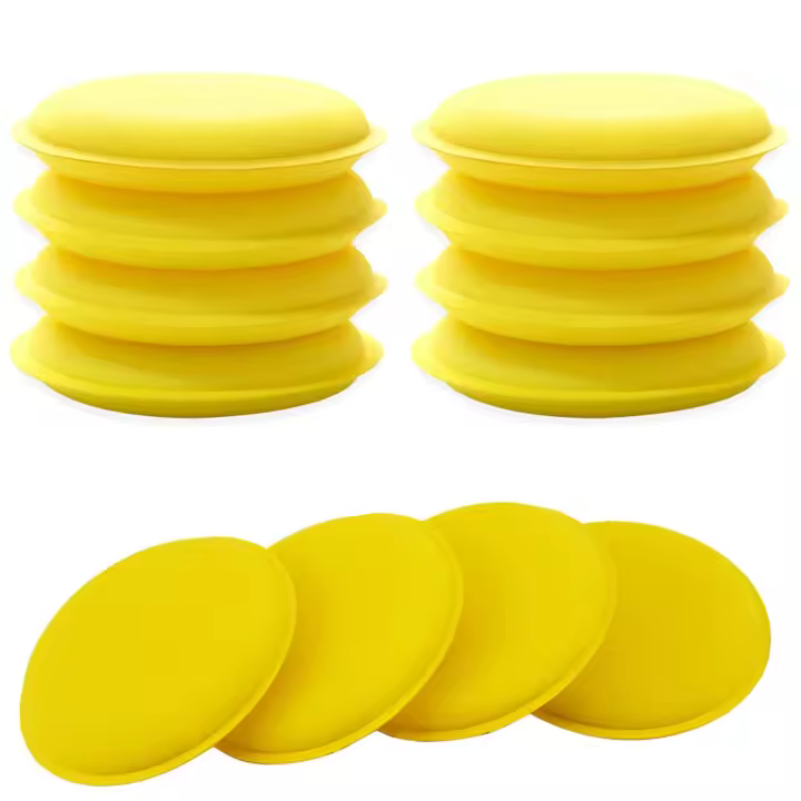 Esponja para pulir el automóvil, 12 piezas Almohadillas aplicadoras de cera para el automóvil Almohadillas de pulido de microfibra para limpiar el vidrio del vehículo del automóvil (amarillo) - 1
