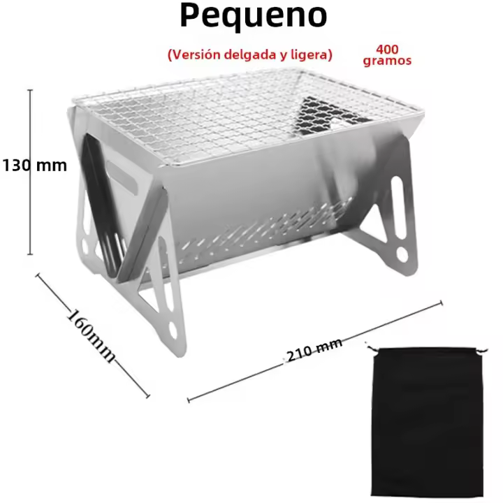 Barbacoa Portátil Plegable De Acero Inoxidable Para Camping Multifuncional Con Soporte Para Madera Y Red De Alimentos Para 2-3 Personas - 1