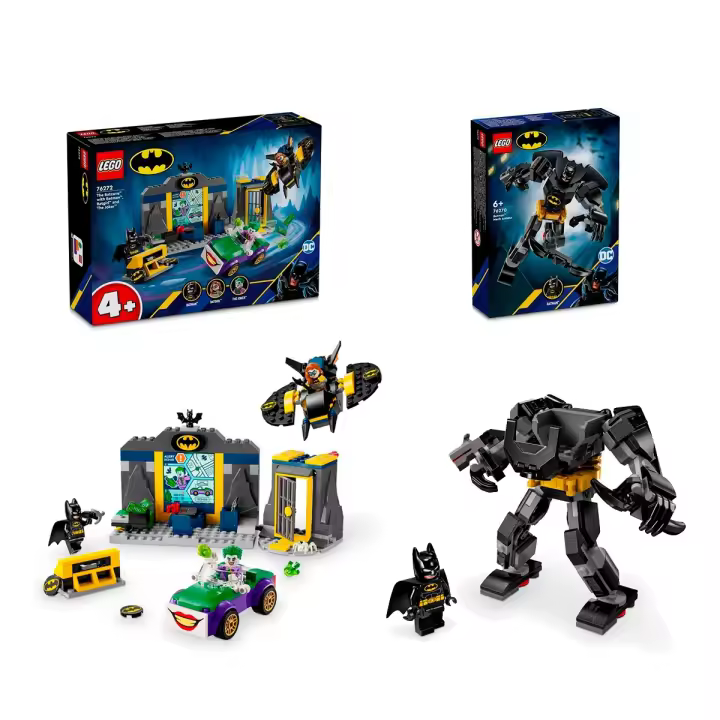 LEGO DC Batman™ Batcueva con Batman, Batgirl™ y The Joker™ Set de aventuras con superhéroes 76272 + LEGO DC Batman  Armadura Robótica de Batman Juguete, figura de acción con minifigura 76270 - 1